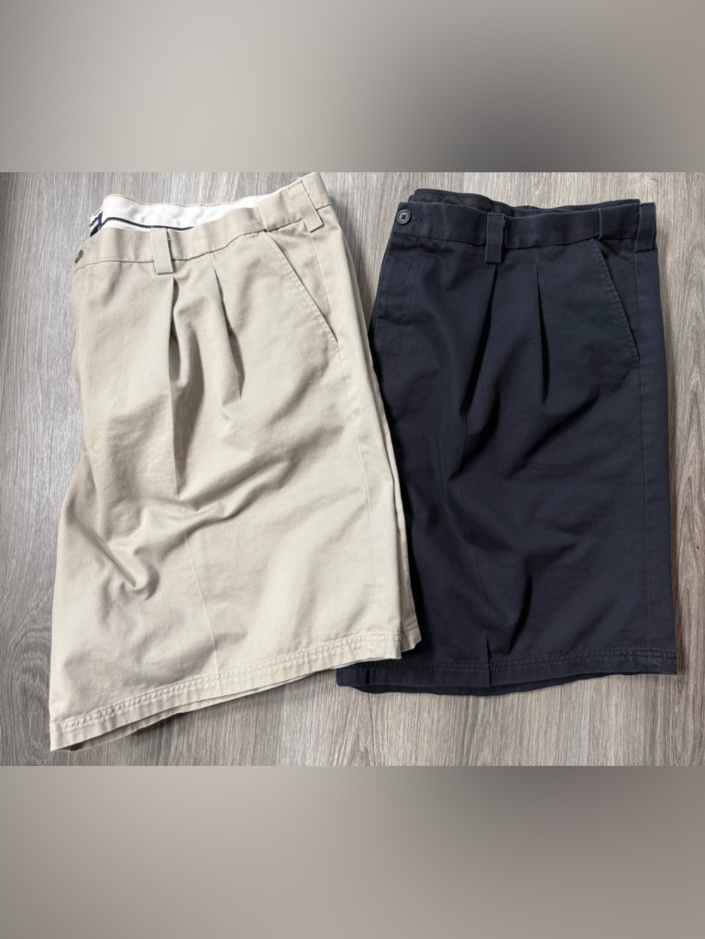 2 pair King Size Men's Pleated Cotton Shorts in Khaki & Black Size 54 Big & Tall
